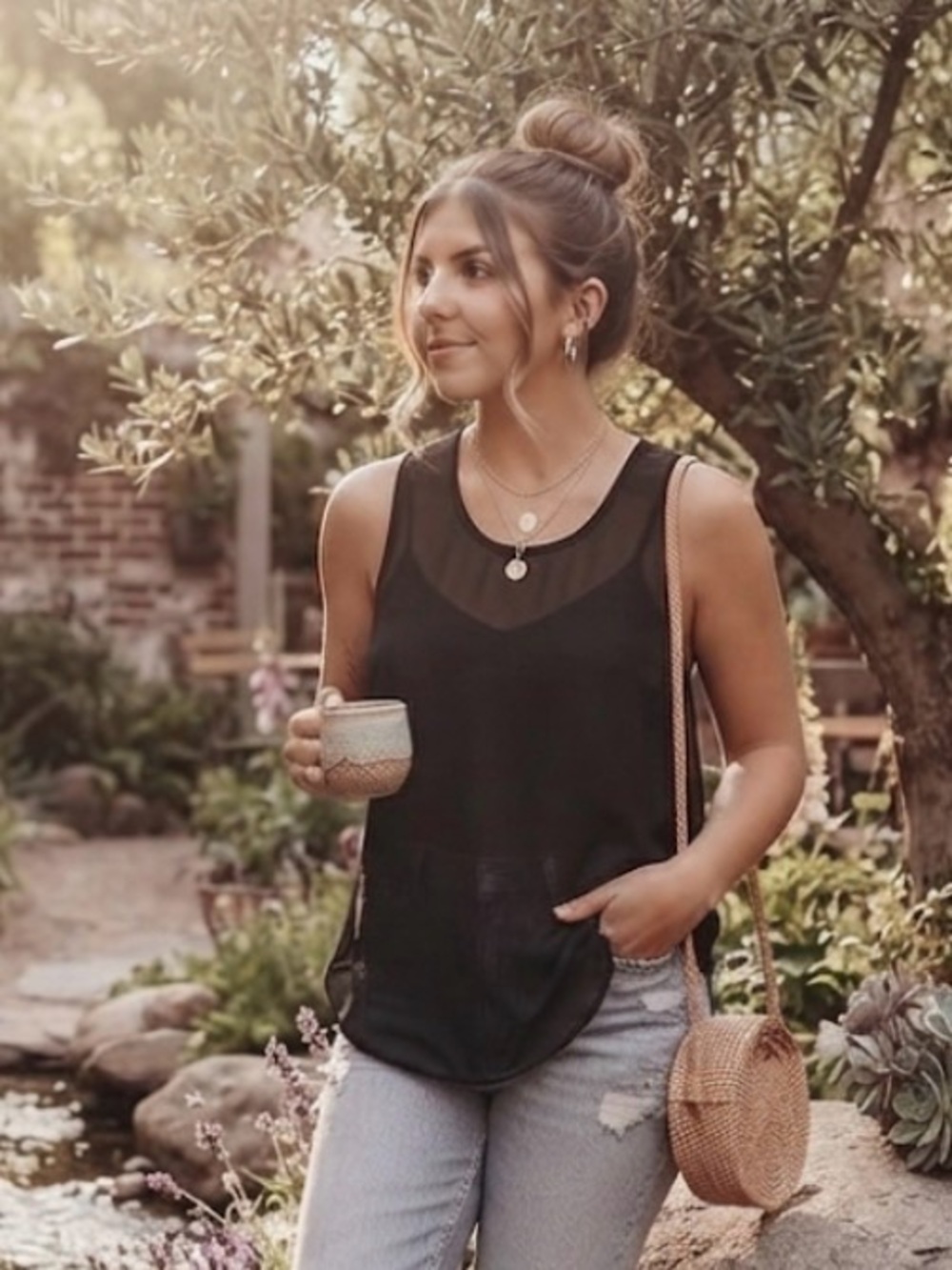 Violet + Claire black tank with keyhole size medium